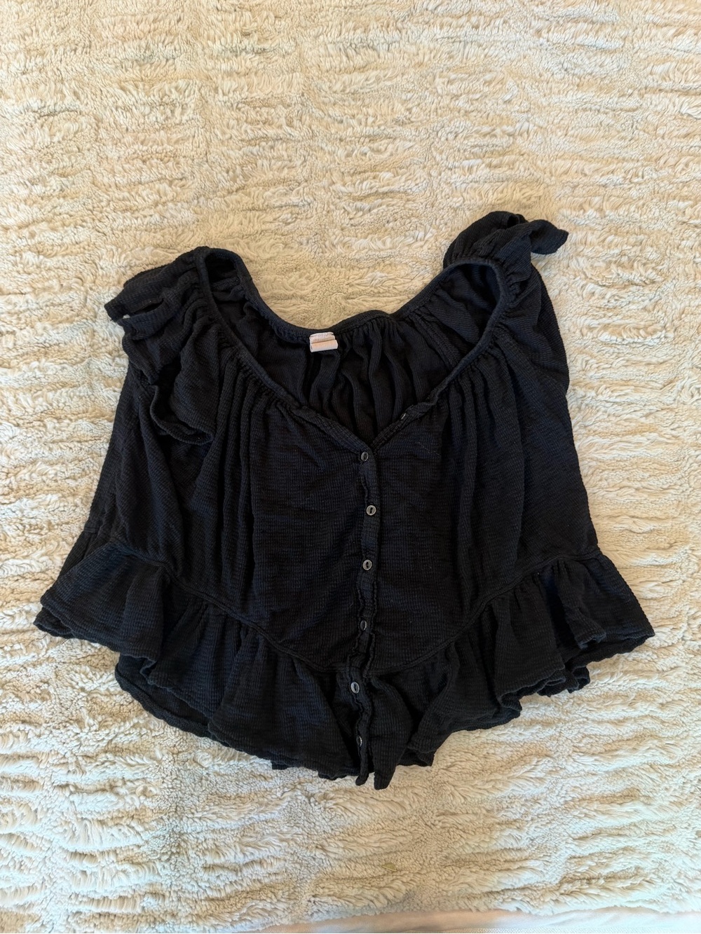 We The Free Black Off-Shoulder Ruffle Button-Front Top - Picture 2 of 3